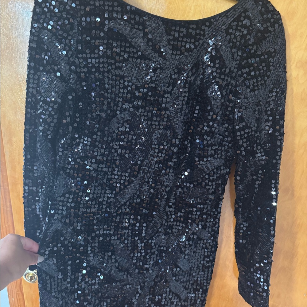 Stunning Black Sequin Long Sleeve Dress